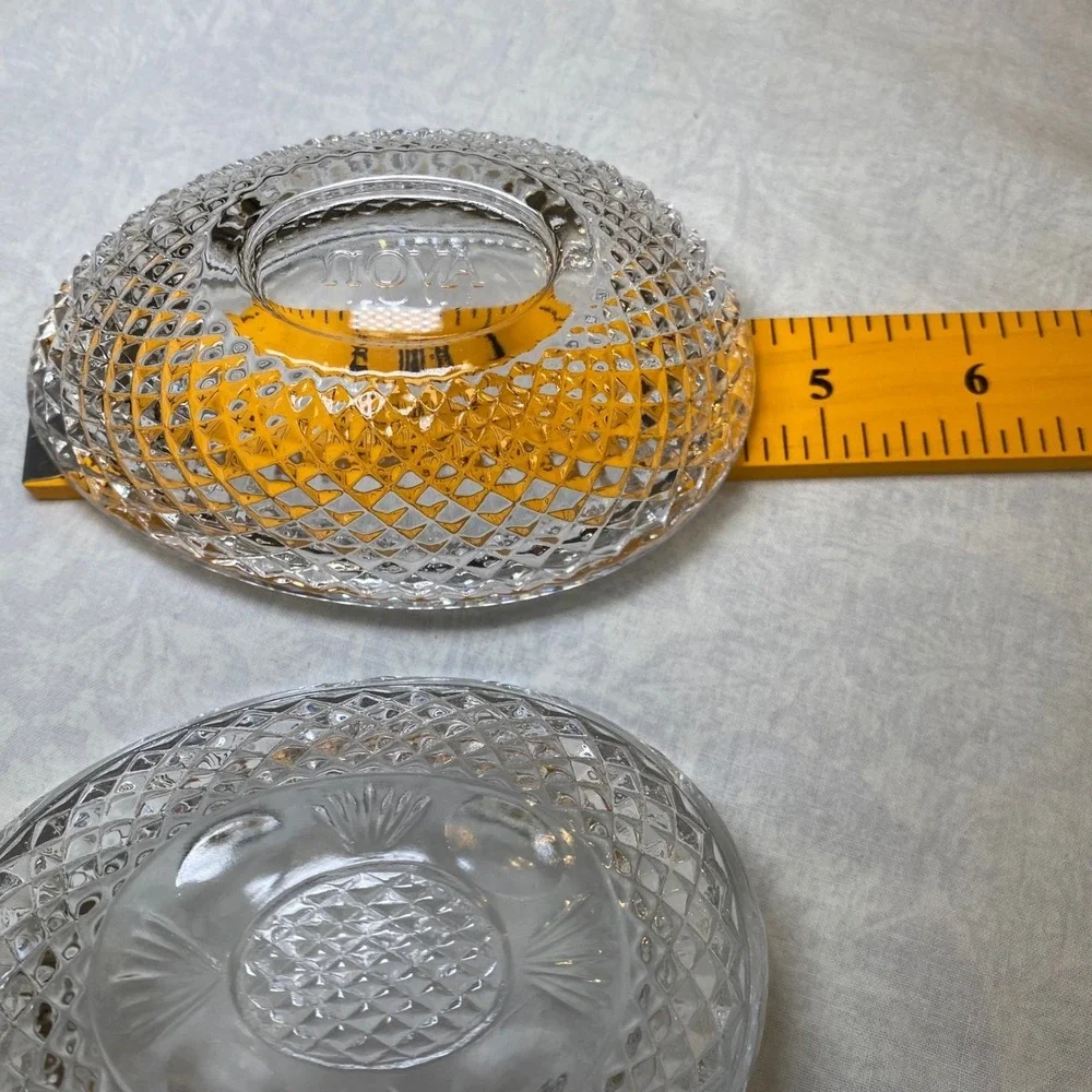 Vintage 1977 Avon Fostoria Clear Glass Egg Trinket Box Covered Soap Dish